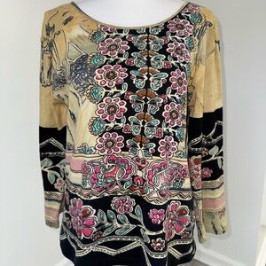 Jane Ashley Floral Butterfly Long Sleeve Cotton Top Women’s Medium Boho Artsy